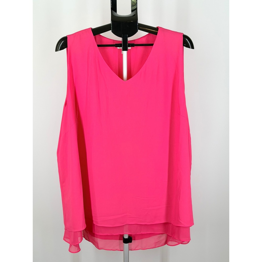 Est 1946 Hot Pink Tiered V-Neck Sleeveless Blouse Plus Size 26/28W
